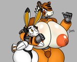 5_fingers anthro big_breasts blush bodily_fluids breasts drooling duo evil_grin female fingers huge_breasts machine male male/female orange_body saliva scared smile white_body jiqqy 13un 7ig felid lagomorph leporid mammal pantherine rabbit robot tiger hi_res