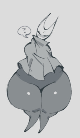 2_horns biped breasts clothing eyelashes female front_view grey_background horn question_mark simple_background solo speech_bubble standing thick_thighs mstreetsamurai hollow_knight_(franchise) team_cherry hornet_(hollow_knight) arthropod humanoid 2025 hi_res