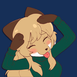 4_fingers anthro biped black_nose blonde_hair blush blush_lines breasts brown_ears close-up clothing drop_shadow ears_back eyebrow_through_hair eyebrows eyelashes eyes_closed female fingers fur gloves_(marking) green_clothing green_sweater green_topwear hair hand_on_hair hand_on_head long_hair markings multicolored_body multicolored_fur pink_blush pink_tongue pivoted_ears small_nose snout solo sweater tongue tongue_out topwear translucent translucent_hair two_tone_body two_tone_fur white_body white_fur yellow_body yellow_fur conditional_dnp sodanalan1998 ah_eto..._bleh! averi_(fiddleafox) canid canine fox mammal red_fox true_fox 1:1 2025 alpha_channel digital_drawing_(artwork) digital_media_(artwork) hi_res meme portrait