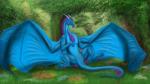 claws feral grass hair horn membrane_(anatomy) membranous_wings outside plant purple_hair sitting solo spread_legs spreading tail tree wings gryphon1 mythology seran dragon mythological_creature mythological_scalie scalie 16:9 absurd_res digital_media_(artwork) hi_res widescreen