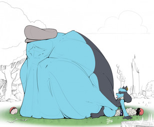 abdominal_bulge anthro belly big_belly clothing digestion duo female hat headgear headwear huge_belly hyper hyper_belly larger_male male male/female pokeball pokeball_vore size_difference smaller_pred tongue tongue_out vore barsfrommars nintendo pokemon canid canine generation_4_pokemon mammal pokemon_(species) riolu 2025 hi_res