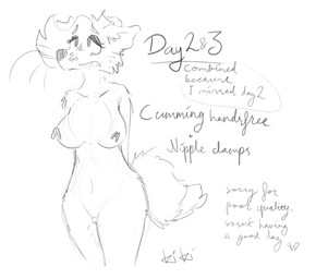 accessory animal_genitalia animal_vulva anthro big_breasts blush bodily_fluids breasts canine_genitalia canine_vulva dripping ejaculation eyelashes female flower flower_in_hair fluffy fluffy_tail genital_fluids genitals hair hair_accessory hands-free hands_behind_back legs_together looking_up narrowed_eyes nipple_clamp nude open_mouth orgasm plant solo standing tail text vaginal_fluids vaginal_fluids_on_leg vulva whisker_spots whiskers sewiggler kinktober_2025 jamie_(plsknotthisagain) border_collie canid canine canis collie domestic_dog herding_dog mammal pastoral_dog sheepdog 2025 digital_drawing_(artwork) digital_media_(artwork) english_text greyscale guide_lines hi_res monochrome signature sketch
