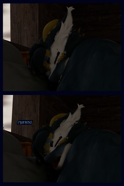 anthro bed blue_body blue_fur dialogue eyes_closed female fur furniture open_mouth sleepings white_body white_fur yawn flauntingfornication kobold scalie 2:3 3d_(artwork) absurd_res comic digital_media_(artwork) hi_res