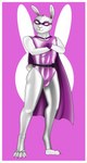 anthro belt border cape clothing crossed_arms femboy gloves handwear hero latex male mask smile solo vignette white_border lovemummification sidekick_(oc) the_pink_rabbit lagomorph leporid mammal rabbit absurd_res hi_res