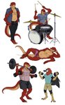 4_arms anthro group male multi_arm multi_limb pose serpentine weights intricatevision crius zaera accipitrid accipitriform avian bearded_vulture bird old_world_vulture reptile scalie snake vulture absurd_res hi_res pinup