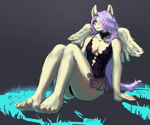 5_toes anthro choker clothing feathered_wings feathers feet female grey_background hair jewelry lace lingerie necklace purple_hair simple_background solo teddy_(clothing) toes wings farodor friendship_is_magic hasbro my_little_pony fluttershy_(mlp) equid equine horse mammal pony absurd_res hi_res