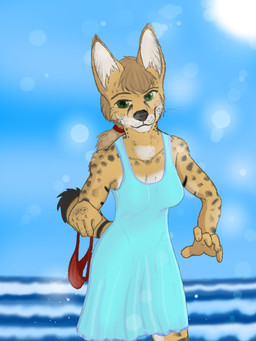 clothing dress female panties sundress teasing underwear akina felid feline mammal serval 3:4 hi_res