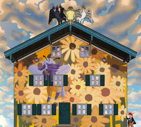 ahoge ambiguous_gender antennae_(anatomy) anthro bangs beak beard big_nose black_body black_clothing black_feathers black_jacket black_shirt black_topwear blinds blue_eyes blush book bottomwear bow_tie brown_bottomwear brown_clothing brown_hair brown_shorts brush building clothing cloud collared_jacket crest_(heraldry) crown curly_hair day dewlap_(anatomy) door eyelashes eyes_closed eyewear facial_hair feathers fingers floppy_ears flower freckles fur german germany glasses glistening glistening_nose hair head_turned headgear holding_book holding_brush holding_object holding_paintbrush holy_roman_empire hooved_fingers hooves horn house insect_wings jacket letter long_ears long_snout looking_at_object looking_down looking_sideways lop_ears luftlmalerei mural open_mouth overalls paintbrush painting_(object) philtrum pink_body pink_fur pink_nose pink_tail plant pockets poland purple_body purple_fur purple_hooves purple_wool red_beak reflection sculpture shadow shirt shorts sky skyscape smile snout solo star statue steps sunflower symbol tail thick_thighs tongue tongue_out topwear white_body white_feathers white_fur white_tail white_wool window wings wood wool_(fur) yellow_beak yellow_bow_tie yellow_clothing yellow_overalls schreckengast mark_(schreckengast) wax_the_beep accipitrid accipitriform arthropod avian bee bird bovid caprine eagle goat hybrid hymenopteran insect mammal sheep 2025 absurd_res digital_drawing_(artwork) digital_media_(artwork) digital_painting_(artwork) hi_res painting_(artwork) shaded