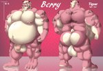 4_toes anthro balls belly big_balls big_belly big_butt big_muscles big_pecs big_penis blue_eyes butt countershading cream_belly cream_hair eyewear feet fur genitals glasses hair huge_balls looking_at_viewer male musclegut muscular muscular_anthro muscular_male navel nipples nude overweight overweight_anthro overweight_male pecs penis pink_body pink_fur pink_nipples pink_nose reflective_floor solo standing stripes text toes vein veiny_penis akita77 utau berry_shake bear felid hybrid mammal pantherine tiger 2014 english_text hi_res model_sheet