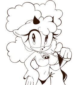 anthro areola bikini bikini_bottom bikini_top bikini_top_removed breasts clothed clothing cowbell cowbell_collar female humanoid_hands looking_at_viewer navel nipples smile smiling_at_viewer solo standing swimwear topless topless_anthro topless_female two-piece_swimsuit wearing_collar jisoogunn idw_publishing sega sonic_the_hedgehog_(comics) sonic_the_hedgehog_(idw) sonic_the_hedgehog_(series) lanolin_the_sheep_(sonic) bovid caprine mammal sheep digital_drawing_(artwork) digital_media_(artwork) english_description hi_res monochrome
