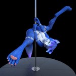 anthro body_chains breasts dancing female glowing glowing_markings hair markings nipples pole pole_dancing solo bbdworks nintendo star_fox krystal_(star_fox) canid canine fox mammal 1:1 3d_(artwork) alpha_channel digital_media_(artwork) hi_res