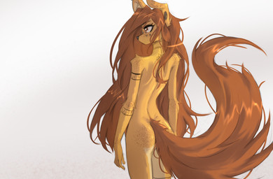 anthro biped butt female fur hair nude nude_anthro nude_female piercing rear_view simple_background solo standing tail tattoo tinygaypirate apogee_(tinygaypirate) canid canine canis domestic_dog mammal 2026 absurd_res digital_drawing_(artwork) digital_media_(artwork) hi_res