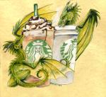 2018 ambiguous_gender beverage dairy_products dragon drinking_straw duo female feral food fudge_(food) green_body green_eyes green_scales heather_bruton horn licking licking_lips membrane_(anatomy) membranous_wings mythological_creature mythological_scalie mythology open_mouth scales scalie self_lick siren smile starbucks steam tail tongue tongue_out translucent translucent_wings whipped_cream wings