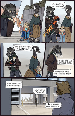 ambiguous_gender angry anthro avian_feet backpack barefoot beak biped black_body black_feathers brown_eyes clothed clothed_anthro clothing day duo feathers feet fluffy fluffy_tail fur grey_beak grey_body grey_feathers grey_fur group head_tuft hooves inner_monologue male membrane_(anatomy) onomatopoeia outside pointy_ears poster poster_(object) prick_ears raised_tail snout sound_effects tail tan_body tan_fur text text_box thinking toes tuft tusks unguligrade walking webbed_feet white_body white_feathers yellow_sclera young falco_works pen_(falco_works) avian cervine deer mammal rodent tufted_deer unknown_species 2026 comic digital_media_(artwork) english_text hi_res
