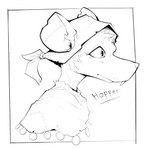 anthro cheek_tuft clothed clothing facial_tuft female hat headgear headwear hood side_view simple_background solo teeth tuft whiskers gompami tooth_and_tail hopper_(tnt) mammal murid murine rat rodent bust_portrait hi_res monochrome portrait