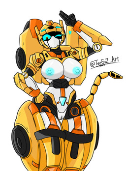 2_fingers big_breasts black_body black_eyes blue_eyes breasts female fingers genitals machine one_eye_closed orange_body solo tail text vaginal vulva yellow_body teesyz_art metal_cardbot tachy_(metal_cardbot) cheetah felid feline humanoid mammal robot robot_humanoid artist_name hi_res