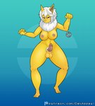 animal_genitalia anthro anthrofied balls blue_background breasts erection feet front_view fur genitals gynomorph hair hypnosis intersex large_nose looking_at_viewer mane mind_control mouthless nipples nude penis pokemorph pubes sheath simple_background solo toes vein veiny_penis white_body white_fur white_hair yellow_body dex_appeal nintendo pokemon generation_1_pokemon hypno_(pokemon) mammal pokemon_(species) hi_res