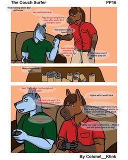 alcohol anthro beverage clothed clothing controller dialogue drinking drunk duo game_controller gaming holding_controller holding_object inside male profanity rockstar simple_background speech_bubble substance_intoxication teasing text bucked jay_(colonel_klink) canid canine canis domestic_dog equid equine horse husky mammal nordic_sled_dog spitz 4:5 comic english_text hi_res multiple_scenes