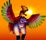 2014 anthro anthrofied areola avian beak bedroom_eyes belly big_breasts big_nipples biped bird black_body black_feathers black_markings breasts cloud countershade_torso countershading curvy_figure dated digital_media_(artwork) elpatrixf eye_markings eyelashes feathered_wings feathers female flying front_view generation_2_pokemon genitals glistening glistening_body glistening_breasts glistening_feathers glistening_legs green_body green_feathers half-length_portrait happy hi_res ho-oh legendary_pokemon light lighting looking_at_viewer markings mythological_avian mythological_bird mythological_creature mythological_firebird mythology narrowed_eyes navel nintendo nipples non-mammal_breasts non-mammal_navel non-mammal_nipples nude orange_background orange_body orange_feathers outdoor_nudity outside pink_areola pink_nipples pinup pokemon pokemon_(species) pokemorph portrait pose pussy raised_arm red_eyes scutes seductive shadow signature simple_background sky slightly_chubby smile smiling_at_viewer smirk solo spread_wings standing sun sunlight tail tail_feathers thick_thighs voluptuous white_body white_countershading white_feathers wide_hips wings yellow_background yellow_beak yellow_body yellow_feathers yellow_tail_feathers