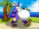 anthro beach belly belt big_belly chest_fur clothing duo fangs fishing_rod footwear fur gloves handwear kind male navel navel_outline obese obese_anthro obese_male open_belt overweight overweight_anthro overweight_male palm_tree plant sandals seaside sharp_teeth shoes teeth text tree k9manx90_(artist) sega sonic_adventure sonic_the_hedgehog_(series) big_the_cat froggy_(sonic) amphibian domestic_cat felid feline felis frog mammal 4:3 english_text hi_res