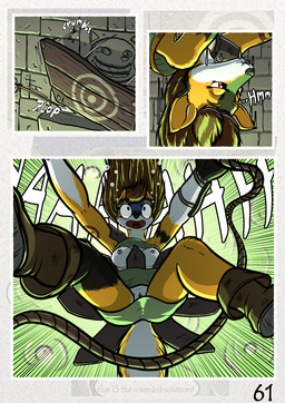anthro breasts brown_hair clothed clothing exposed fantasy female fur genitals hair large_spitz long_hair medieval nipples no_underwear red_eyes trollface vulva white_body white_fur yellow_body yellow_fur conditional_dnp zaiksmckraven the_quest_for_quests tqfq madlaine_mckraven canid canine canis domestic_dog german_spitz mammal spitz absurd_res comic hi_res meme
