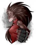 angry anthro female fist hair long_hair muscular muscular_anthro muscular_female simple_background solo zelen hilda_gauntlet canid canine canis mammal wolf 4:5