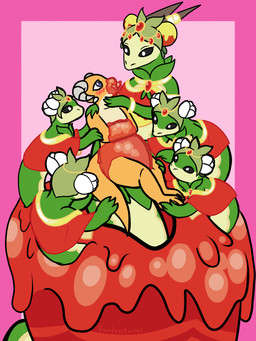 anthro apple arms_tied black_eyes blush bound bracelet cape caressing caressing_cheek clothing countershading diaper feral flower_on_head food fruit fusion group harem head_jewelry horn jewelry jewelry_only leaf legless mommy_kink pacifier plant pokemon_fusion purple_eyes syrup sandentwins european_mythology greek_mythology mythology nintendo pokemon pomadochi dolliv elemental_creature flora_fauna generation_9_pokemon hybrid hydra hydrapple kobold pokemon_(species) reptile scalie snake 3:4 hi_res