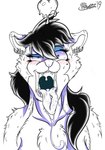 ahegao anthro blush blush_lines bodily_fluids chest_tuft dripping_heart drooling ear_piercing ear_ring eyelashes fangs female front_view fur hair half-closed_eyes heart_symbol looking_at_viewer looking_pleasured markings mole_(marking) narrowed_eyes nude open_mouth orgasm_face piercing ring_piercing saliva saliva_on_tongue saliva_string solo teeth tongue tongue_out tongue_piercing tuft uvula wide_eyed marcushunter brianna_jackson mammal mephitid skunk 2019 hi_res signature