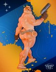 anthro big_butt butt holding_object holding_weapon looking_at_viewer male nude solo weapon melongoat3d doughberman canid canine mammal 3d_(artwork) absurd_res digital_media_(artwork) hi_res