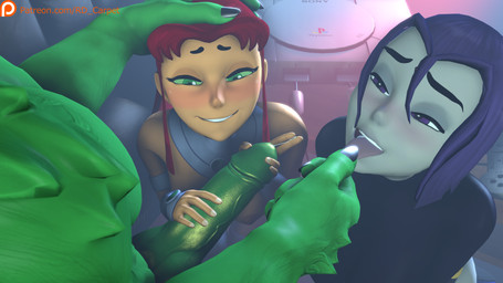anthro aroused_smile big_penis black_clothing blush bodily_fluids breasts clothing controller eyebrows eyelashes female furniture genital_fluids genitals green_body green_eyes green_skin grey_body grey_skin group hair hand_on_head hand_on_penis hand_on_tongue handjob leotard male neck_guard nipples orange_body orange_skin patreon_logo penile penis precum purple_eyes purple_hair raised_eyebrow red_hair seductive sex smile sofa table text trio wire rd_carpet petruz_(modeler) skuddbutt_(modeler) cartoon_network dc_comics patreon playstation sony_corporation sony_interactive_entertainment teen_titans teen_titans_(television_series) beast_boy raven_(dc) starfire_(teen_titans) alien canid canine canis human humanoid mammal tamaranean wolf 16:9 2022 3d_(artwork) 4k absurd_res digital_media_(artwork) hi_res source_filmmaker_(artwork) url watermark widescreen