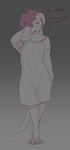 4_toes anthro barefoot claws clothing curled_horn dialogue digitigrade eyebrow_through_hair eyebrows feet femboy gradient_background grey_background hair hair_over_eye horn long_ears looking_at_viewer male one_eye_closed one_eye_obstructed open_mouth oversized_clothing oversized_shirt oversized_topwear shirt short_hair simple_background smile solo standing text toes topwear translucent translucent_hair wink koluarts kolu_(koluthings) kobold scalie english_text hi_res