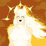 anthro athletic athletic_female blonde_hair female flowing_hair fur glowing glowing_eyes hair halo white_eyes yellow_body yellow_fur tbombass allie_von_schwarzenbek canid canine canis domestic_dog german_shepherd herding_dog mammal pastoral_dog wolf 1:1 digital_media_(artwork) pixel_(artwork)