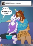 anthro ask_blog big_breasts bowl breast_size_difference breasts clothing conditional_dnp container dialogue dialogue_box diamond_(kadath) digital_media_(artwork) ellipsis english_text equid equine female food furniture giraffe giraffid group holiday_message holidays horn kadath mammal new_year ossicone patreon patreon_logo popcorn purple_stripes puzzle_(kadath) question shirt simple_background sleeping sofa speech_bubble stripes tank_top text topwear tumblr url user_avatar website_logo zebra