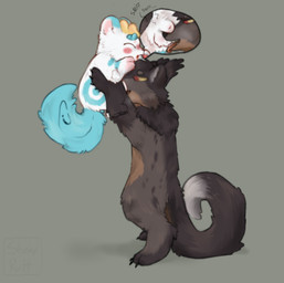 ambiguous_gender animal_genitalia animal_penis anthro ball_sniffing balls blush close-up dipstick_tail duo feral fully_sheathed fur genitals holding_another lifting_another male markings nude open_mouth penis sheath sheath_sniffing simple_background size_difference sniffing tail tail_markings tongue tongue_out rvtt asian_mythology fabulous_beasts mythology korwin tianlu_(fabulous_beasts) binturong mammal mythological_creature pixiu viverrid absurd_res hi_res