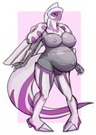2023 4_fingers anthro anthrofied belly big_belly big_breasts black_sclera breasts colored digital_media_(artwork) dima_(artist) female fingers full-length_portrait generation_4_pokemon grey_body hi_res legendary_pokemon looking_at_viewer navel nintendo non-mammal_breasts outie_navel palkia pokemon pokemon_(species) portrait pregnant pregnant_anthro pregnant_female purple_body red_eyes shaded simple_background solo standing white_body wide_hips