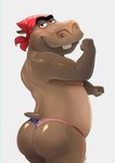 anthro big_butt butt clothed clothing cosplay eyebrows kerchief looking_at_viewer male parody partially_clothed simple_background solo thong underwear unibrow white_background shadman dreamworks madagascar_(series) real_world ricardo_dancin' moto_moto ricardo_milos common_hippopotamus hippopotamid mammal 2019 hi_res meme