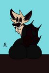 anthro big_butt black_body brown_body brown_fur butt curled_tail fur looking_at_viewer looking_back male presenting presenting_hindquarters simple_background sitting solo tail wings spanklet spanklet_chocoa bat mammal megabat 2:3 absurd_res hi_res