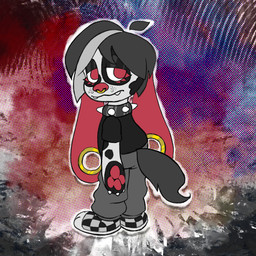 3_fingers 3_toes abstract_background alternative_fashion ambiguous_gender anthro black_clothing black_eyelids black_hair black_markings black_shirt black_spiked_collar black_spots black_t-shirt black_tail black_topwear bottomwear checkered checkered_fur claws closed_frown clothing collar cowlick drop_shadow ear_piercing emo emo_haircut eyelashes facial_piercing feet fingers floating_hair floppy_ears frown fur gauge_piercing gauged_ear glistening_eyelids gold_gauge_piercing gold_nose_ring grey_bottomwear grey_clothing grey_highlights grey_pants hair halftone_background highlights_(coloring) long_ears looking_at_viewer looking_back looking_back_at_viewer lop_ears markings mouth_closed nose_piercing nose_ring outline oversized_bottomwear oversized_clothing oversized_pants pants pattern_background pawpads piercing red_ears red_eyelashes red_eyes red_nose red_pawpads ring_piercing shirt simple_background solo spiked_collar spikes spots standing star_(marking) t-shirt tail toes topwear whisker_spots white_body white_claws white_fangs white_fur white_outline white_spikes the_menagerie red_velvet_(the_menagerie) canid canine canis dalmatian domestic_dog mammal 1:1 2025 digital_media_(artwork) halftone hi_res procreate_(artwork) shaded simple_shading nonbinary_(lore)