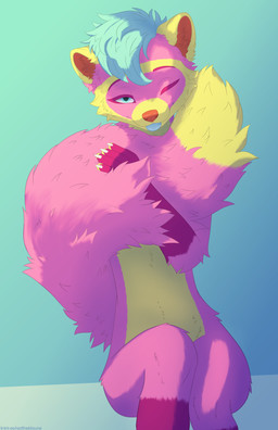 5_fingers anthro blue_eyes blue_hair blue_tongue claws dipstick_tail femboy fingers fur hair inner_ear_fluff looking_at_viewer male markings multicolored_body multicolored_fur one_eye_closed open_mouth orange_inner_ear_fluff orange_nose pawpads pink_body purple_hands simple_background sitting solo tail tail_hug tail_markings tongue tongue_out tuft white_claws yellow_body yellow_ears yellow_pawpads yellow_tail_tip red_the_kitsune domestic_ferret mammal mustelid musteline true_musteline weasel 2025 absurd_res digital_media_(artwork) half-length_portrait hi_res line_art portrait shaded watermark