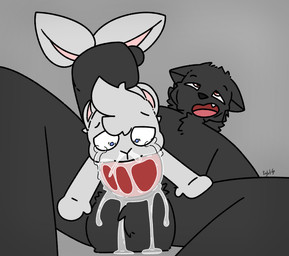 adult_on_young age_difference ambiguous_gender animal_genitalia animal_penis anthro balls biped black_body black_fur black_nose blue_eyes bodily_fluids canine_genitalia canine_penis constricted_pupils cum cum_from_nose cum_in_mouth cum_in_nose cum_inside cum_on_balls duo ear_grab ejaculation erection fellatio forced forced_oral foreshortening fur genital_fluids genitals grey_background grey_body grey_fur knot knotted_penis long_ears looking_pleasured male male/ambiguous nude older_male one_fang open_mouth oral penile penis penis_in_mouth pink_eyes pupils rape red_penis sex simple_background size_difference small_pupils smile tears young younger_ambiguous younger_raped lightningb0lt01 canid canine canis lagomorph leporid mammal rabbit wolf 2026 absurd_res digital_drawing_(artwork) digital_media_(artwork) hi_res signature