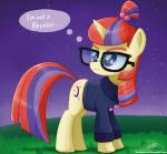 big_glasses clothed clothing cutie_mark eyewear female feral glasses grass horn night outside plant purple_eyes simple_background solo standing star sweater text topwear the-butcher-x friendship_is_magic hasbro my_little_pony mythology moondancer_(mlp) equid equine mammal mythological_creature mythological_equine unicorn 2015 english_text hi_res