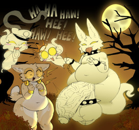 ambiguous_gender anthro balls belly big_balls big_penis biped bodily_fluids chain cheek_spots clothing collar crown dead_tree ear_piercing ear_ring eyelashes eyewear fingers floating fur genital_fluids genitals glans glasses group hat headgear headwear huge_balls huge_penis humanoid_genitalia humanoid_penis inner_ear_fluff laugh looking_at_another looking_at_genitalia looking_at_penis male moon night nude open_mouth open_smile outside penis piercing plant precum ring_piercing saliva shrub sky smile spiked_collar spikes standing tail text thick_thighs tongue tongue_out tree tuft vein veiny_penis wristband yellow_eyes cofficremer mario_bros nintendo coffi_(cofficremer) boo_(mario) canid canine fox ghost mammal spirit 2025 english_text hi_res