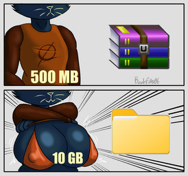 2_panel_comic anthro big_breasts bikini bikini_top blue_body blue_fur breast_expansion breasts clothed clothing clothing_lift expansion female folder fur hammerspace huge_breasts logo_on_clothing long_sleeves orange_clothing orange_shirt orange_topwear shirt shirt_lift smile speed_lines swimwear topwear trend two-piece_swimsuit undressing boobfan06 decompressed_file_meme night_in_the_woods winrar mae_borowski domestic_cat felid feline felis mammal colored_sketch meme signature sketch