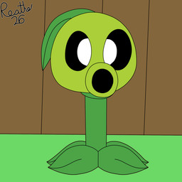 ambiguous_gender black_sclera fence grass green_body green_hair hair leaf leaf_hair not_furry outside plant plant_hair pseudo_hair siphon_(anatomy) solo three-quarter_view white_eyes reathe electronic_arts plants_vs._zombies popcap_games elemental_creature flora_fauna peashooter_(pvz) 2026 colored digital_media_(artwork) flat_colors hi_res signature