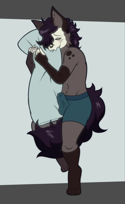 anthro boxer_briefs bulge clothed clothing erection fangs fur genitals grey_body grey_fur grinding hair happy humping male male_anthro masturbation one_eye_obstructed partially_clothed penis pillow pillow_humping purple_penis solo tail tail_between_legs teeth underwear underwear_down white_face cockstriker simon_(dragonblooded) gnoll hyena mammal skulldog_(species) absurd_res animated hi_res long_playtime no_sound video