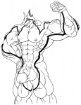 anthro big_muscles erection genitals huge_muscles humanoid_genitalia humanoid_penis hyper hyper_muscles male muscular muscular_anthro muscular_male penis pose solo unknown_artist power_rangers doggie_kruger canid canine canis domestic_dog mammal monochrome