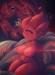 1_eye anthro breasts extreme_size_difference featureless_breasts female group hair lens_flare nude oral_vore red_body red_hair size_difference solo_focus swallowing vore mukaxslivka brimstone_elemental_(terraria_mod) hi_res