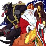 bag beard cane clothing facial_hair fangs group holidays horn long_tongue male nutcracker teeth tongue thewill christmas krampus santa_claus human mammal 1:1 digital_media_(artwork) hi_res