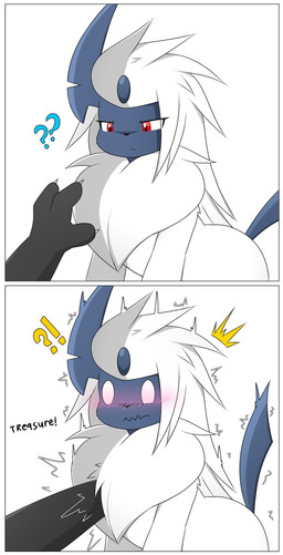 2_panel_comic blush blush_lines claws dialogue duo female fur hair interrobang neck_tuft question_mark red_eyes simple_background suggestive surprised tail text tuft white_background white_body white_fur white_hair nakachidragon nintendo pokemon absol generation_3_pokemon mammal pokemon_(species) 2024 comic digital_media_(artwork) english_text hi_res