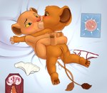 anthro balls bed_sheet bedding blush bodily_fluids briefs clothing cum cum_inside duo female genital_fluids genitals impregnation kissing leg_wrap love male panties sex underage_impregnation underwear vaginal white_clothing white_panties white_underwear young yosa8800 disney the_lion_king nala_(the_lion_king) simba_(the_lion_king) felid feline lion mammal pantherine absurd_res hi_res